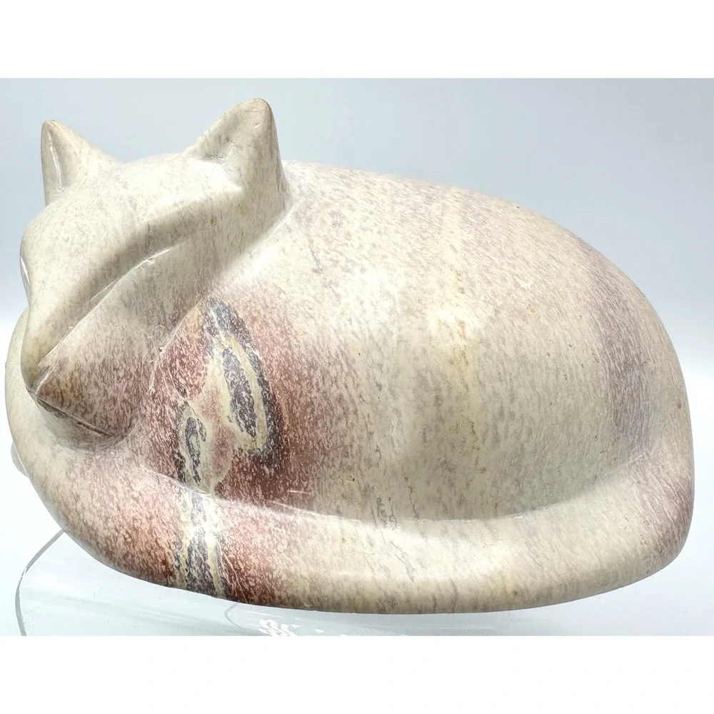 Hand Carved Soapstone Sleeping Cat Sculpture Ten Thousand Villages Kenya Decor